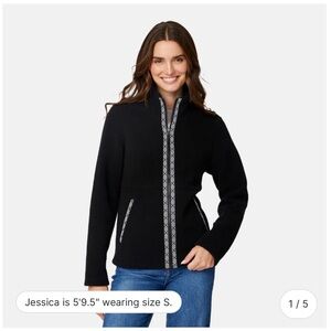 Free Country Black Teddy Jacket with Patterned Trim